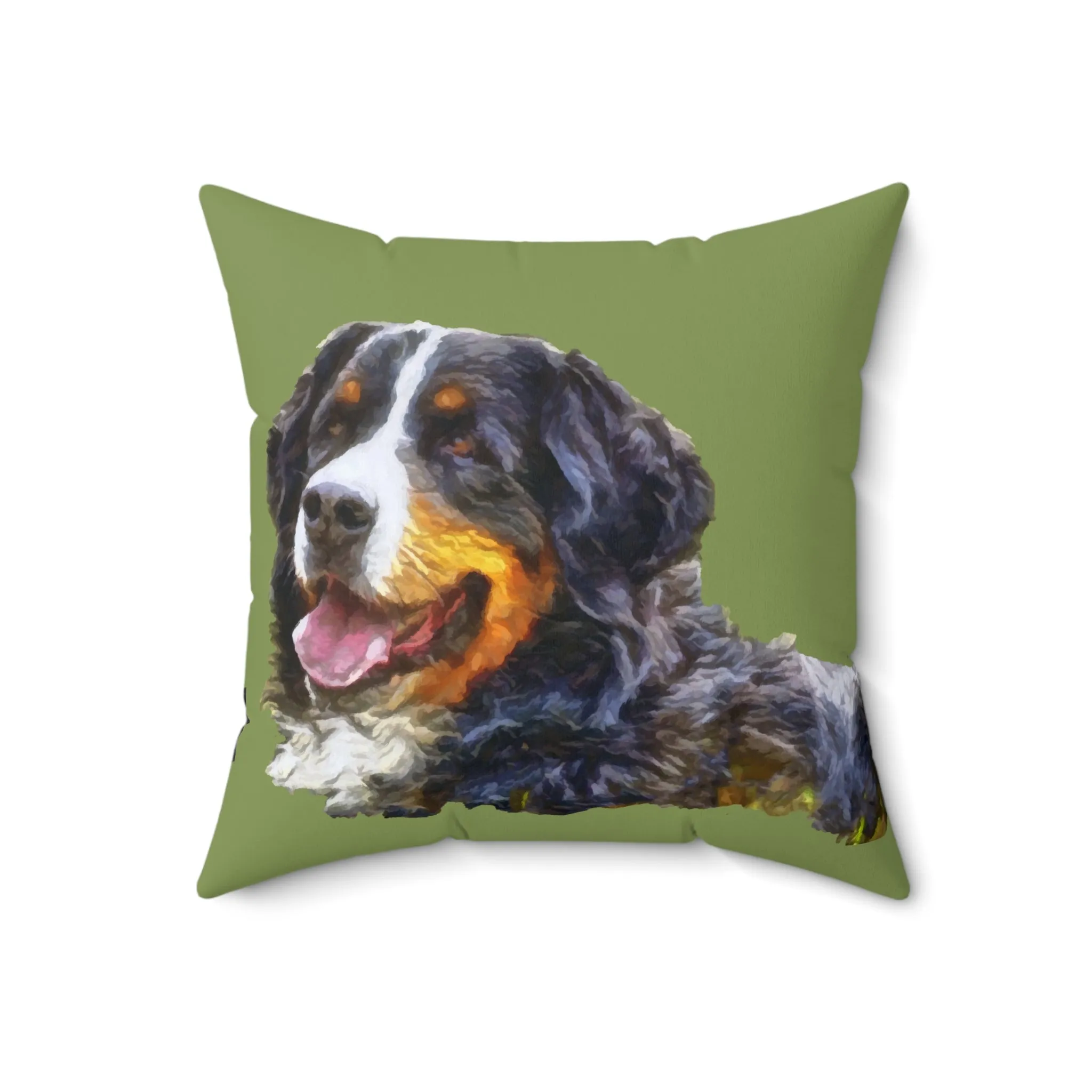 Bernese Mountain Dog Spun Polyester Throw  Pillow