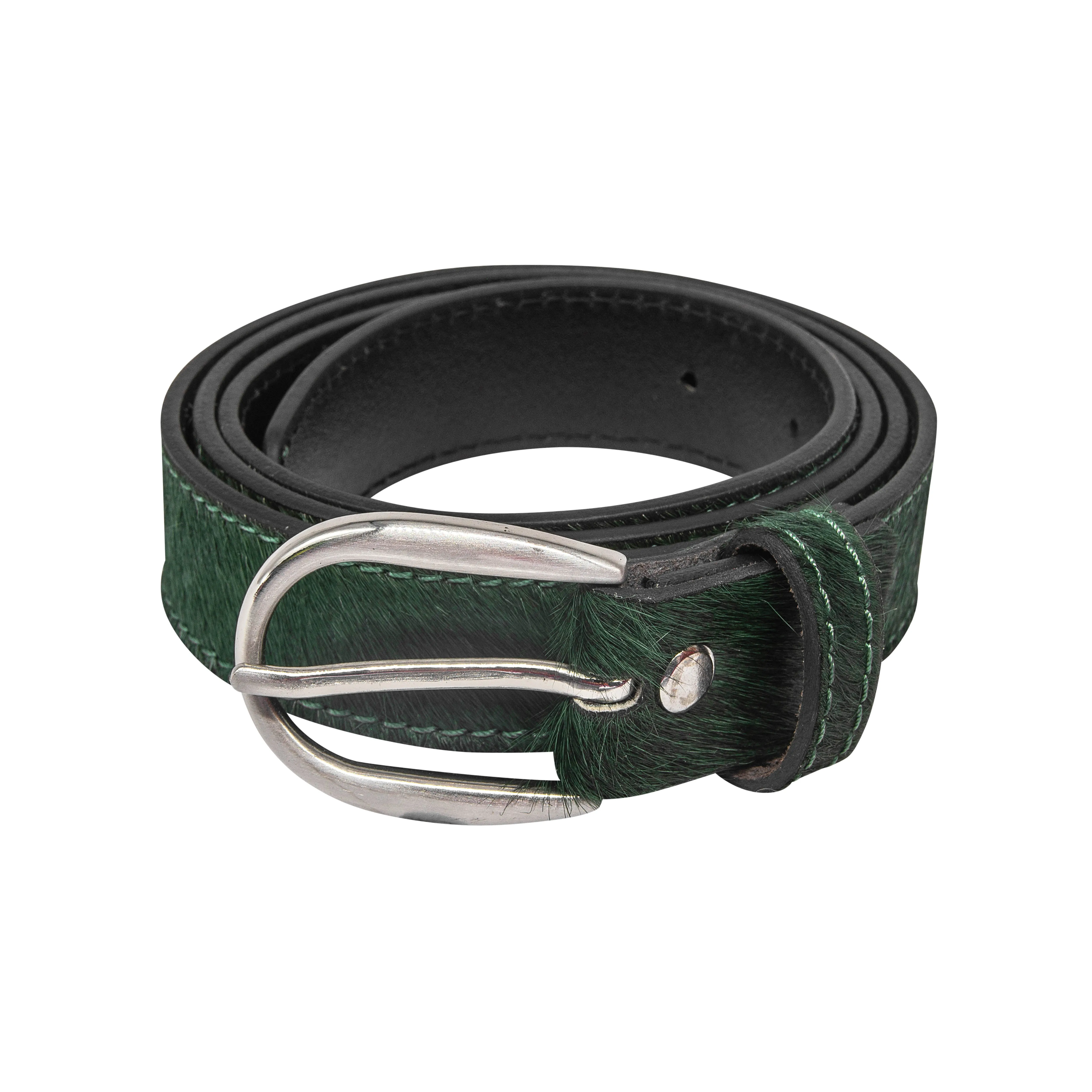 Bottle Green hair-on-hide leather women belt