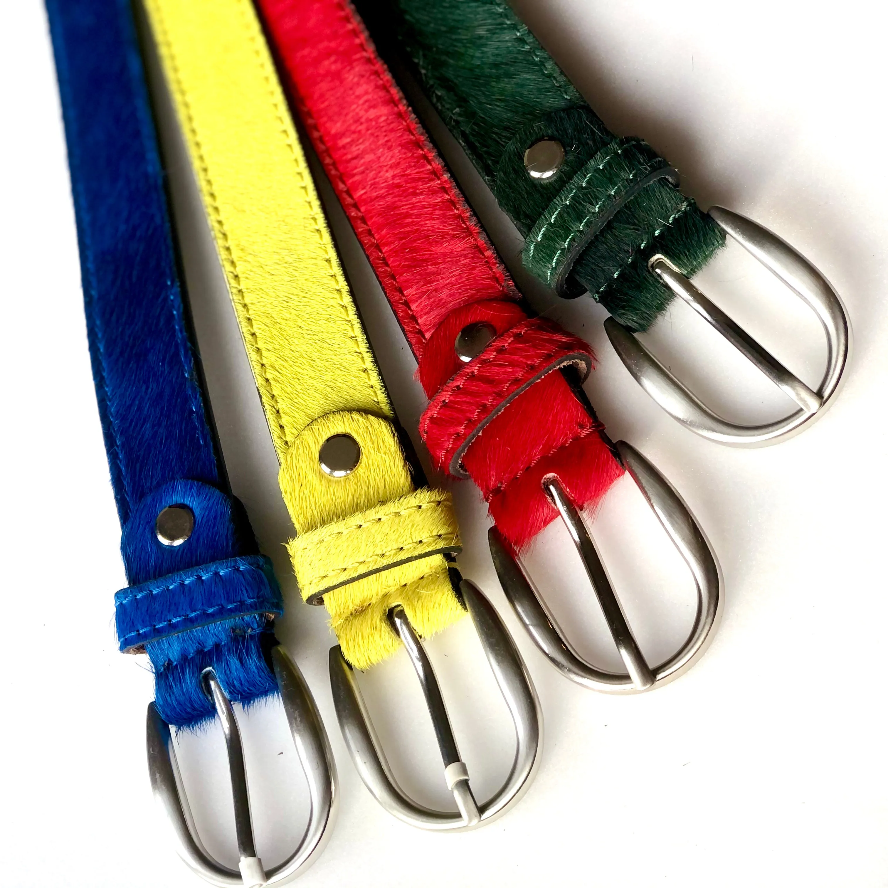 Bottle Green hair-on-hide leather women belt