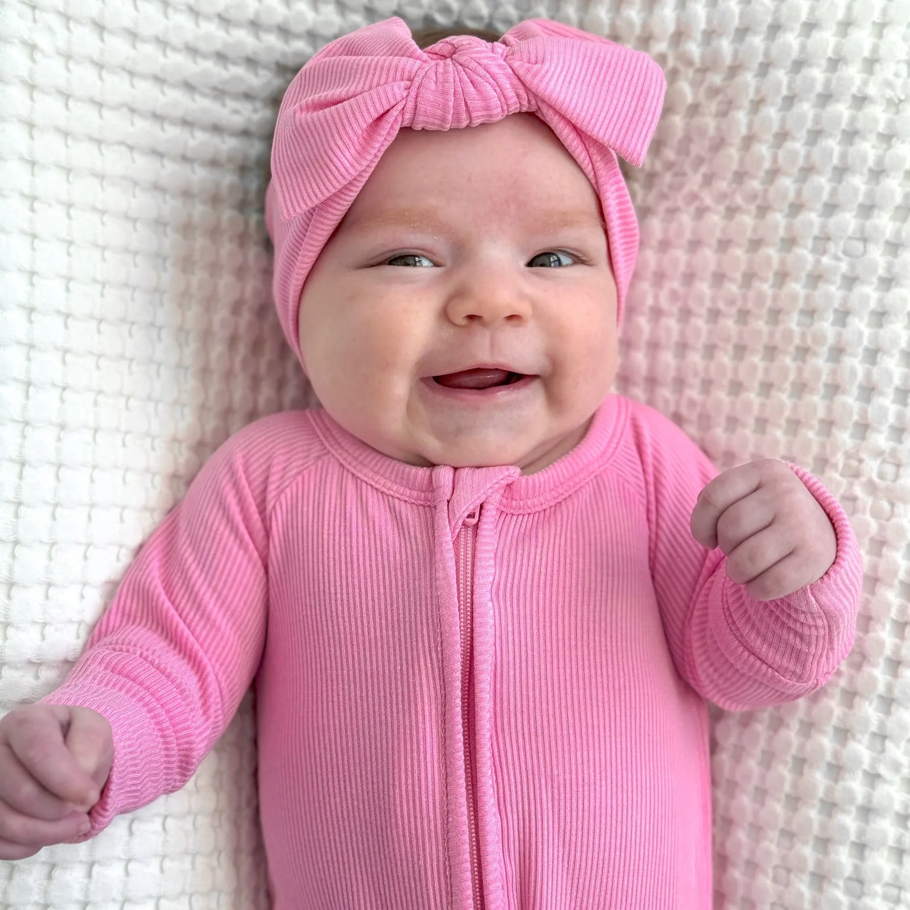 Bubblegum Pink Small Ribbed Zip Romper