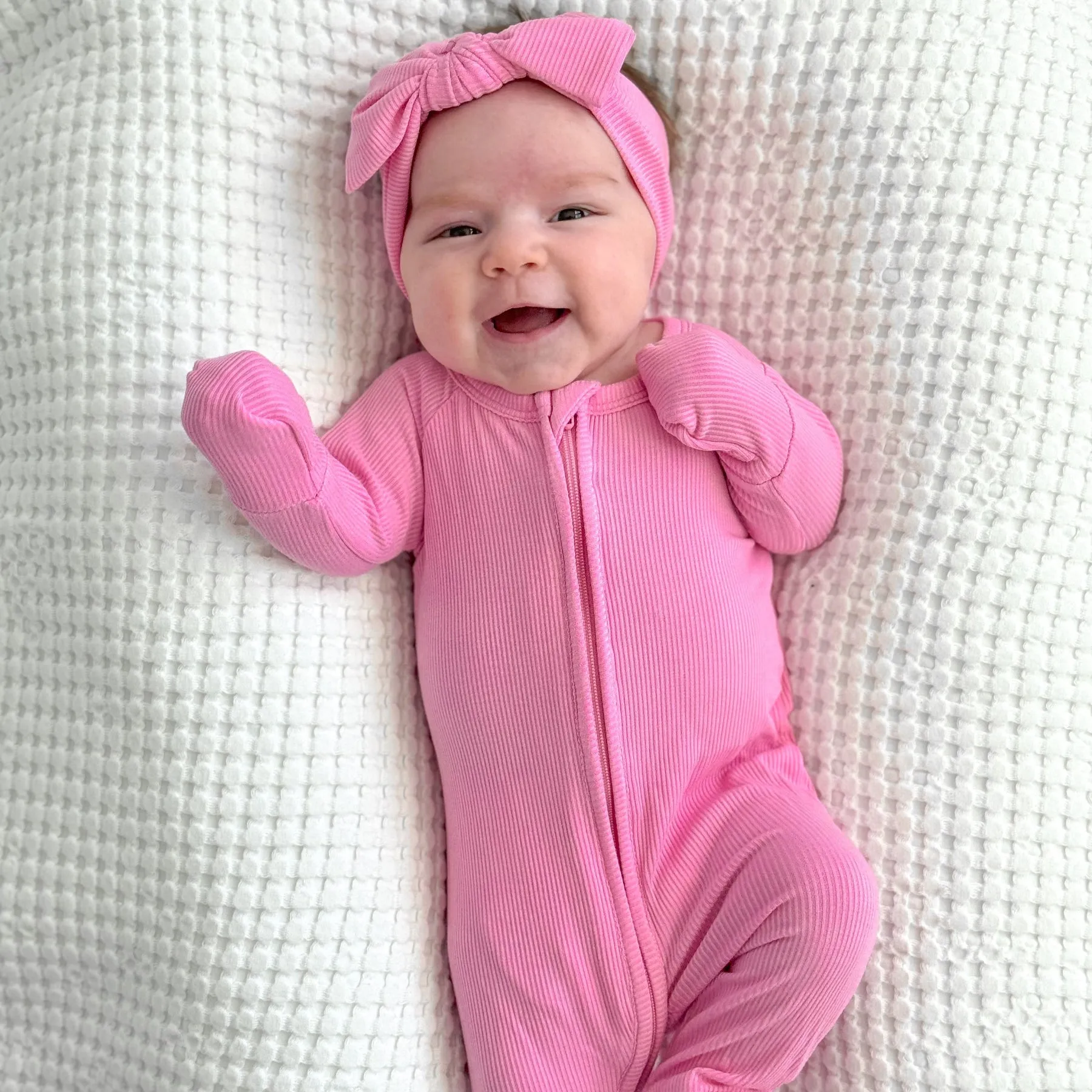 Bubblegum Pink Small Ribbed Zip Romper