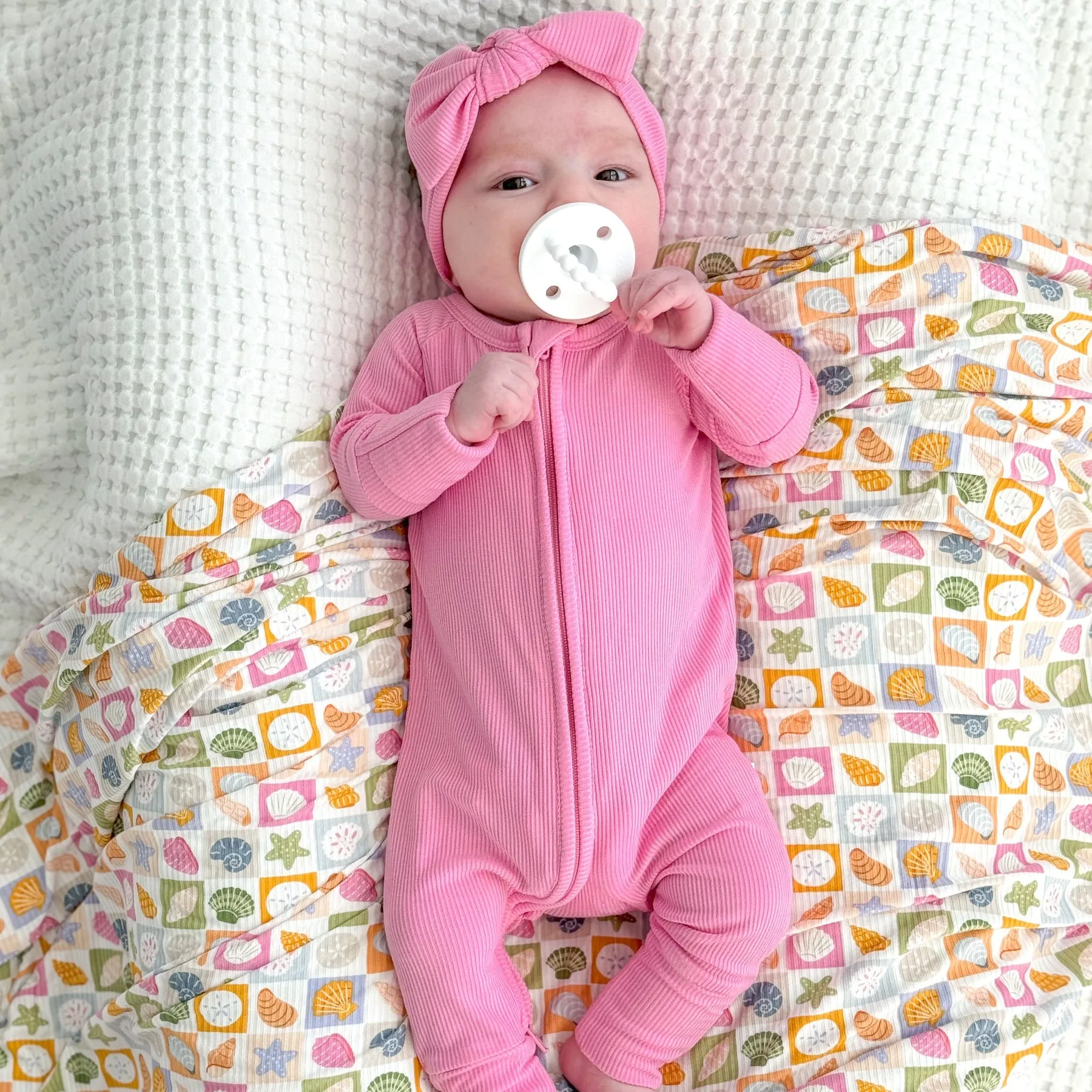 Bubblegum Pink Small Ribbed Zip Romper