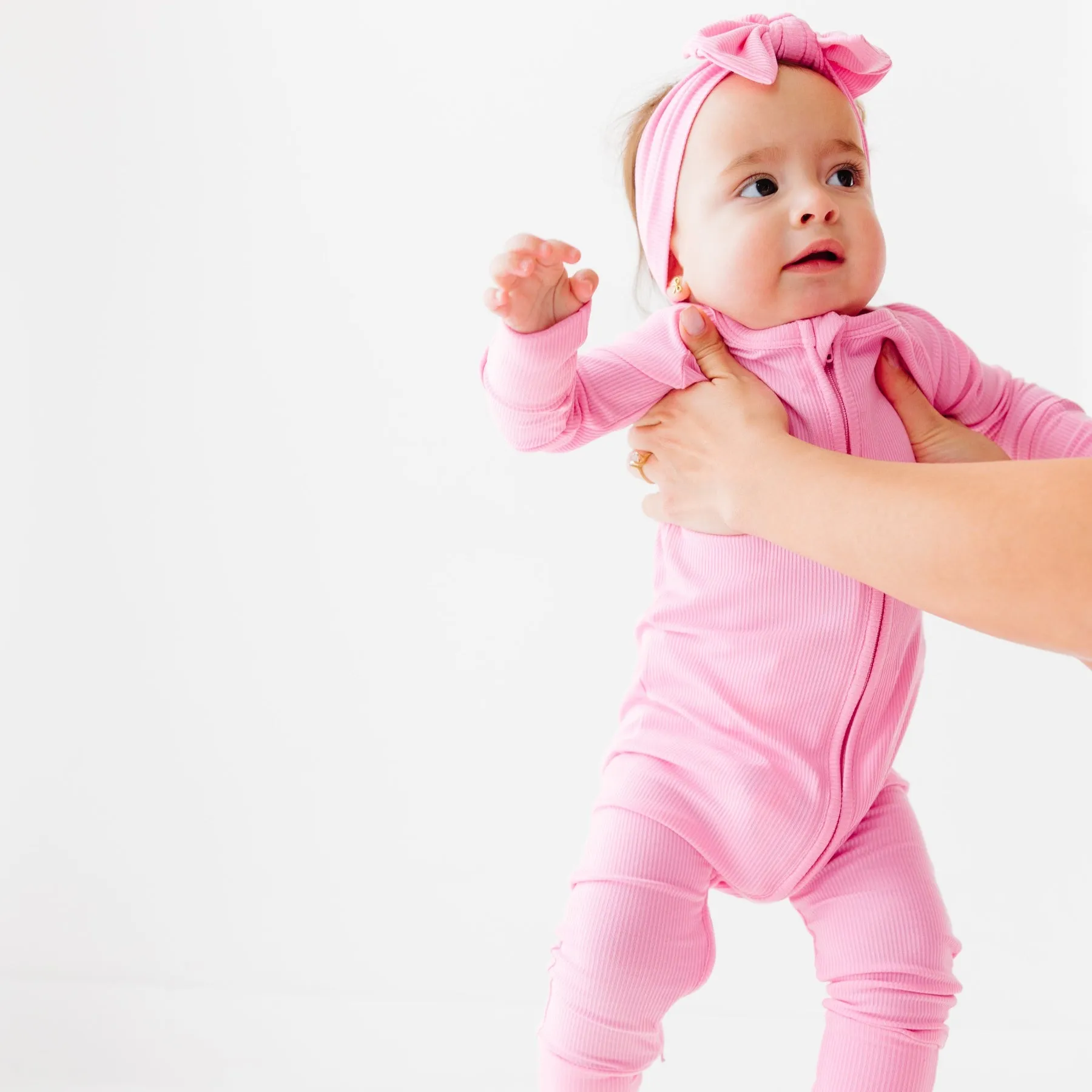 Bubblegum Pink Small Ribbed Zip Romper