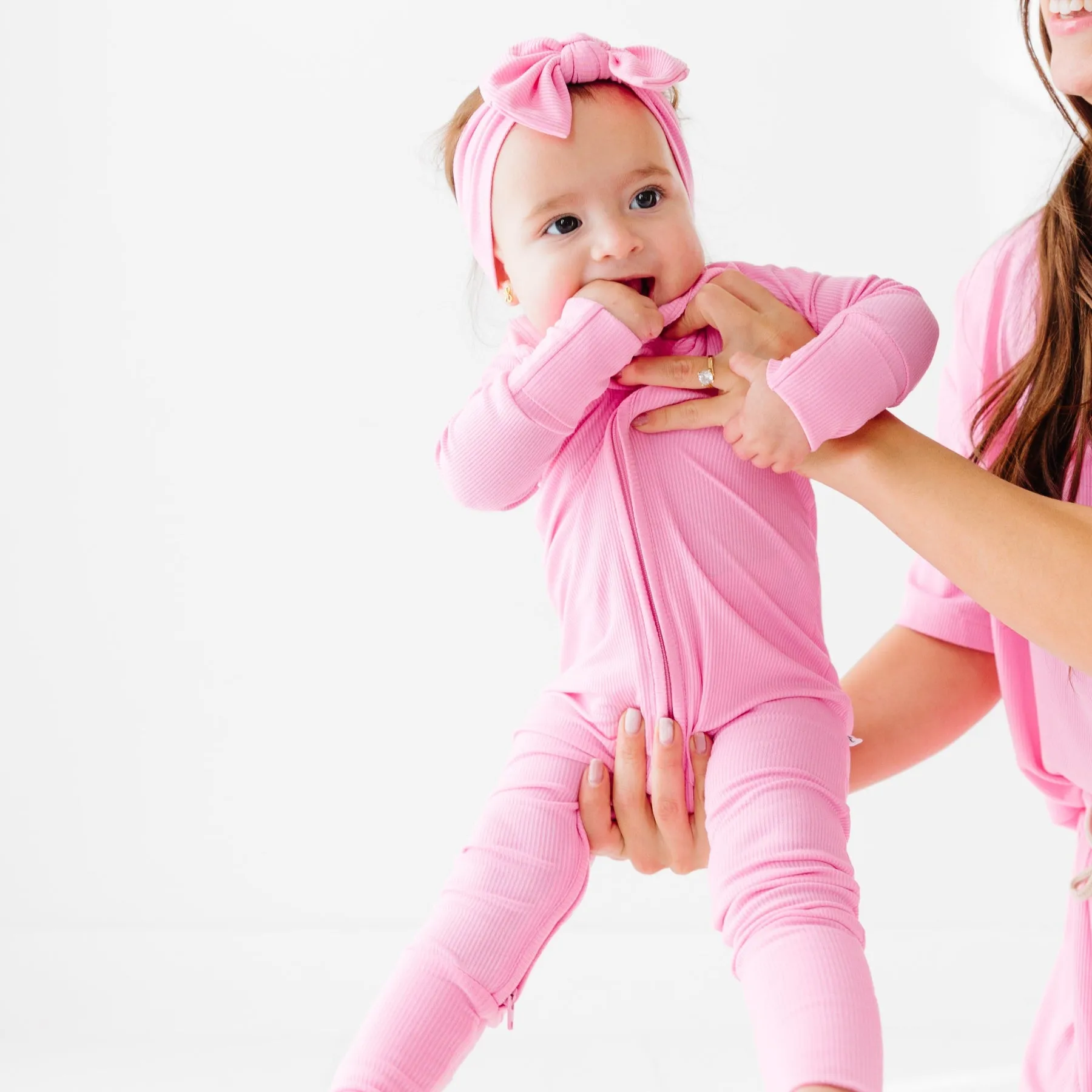Bubblegum Pink Small Ribbed Zip Romper