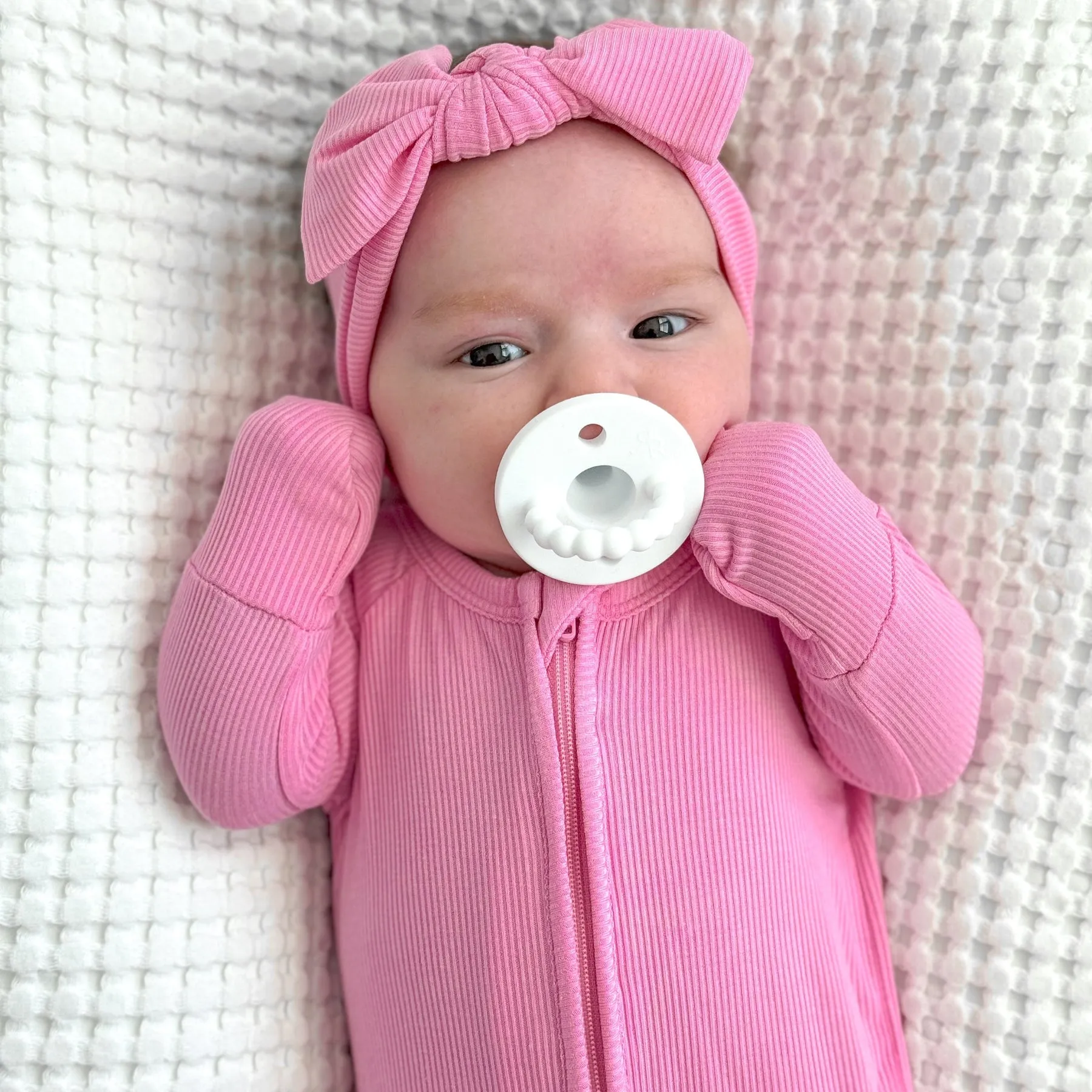Bubblegum Pink Small Ribbed Zip Romper