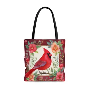 Cardinal with Floral Border Tote Bag - Cute Cottagecore Totebag Makes the Perfect Gift