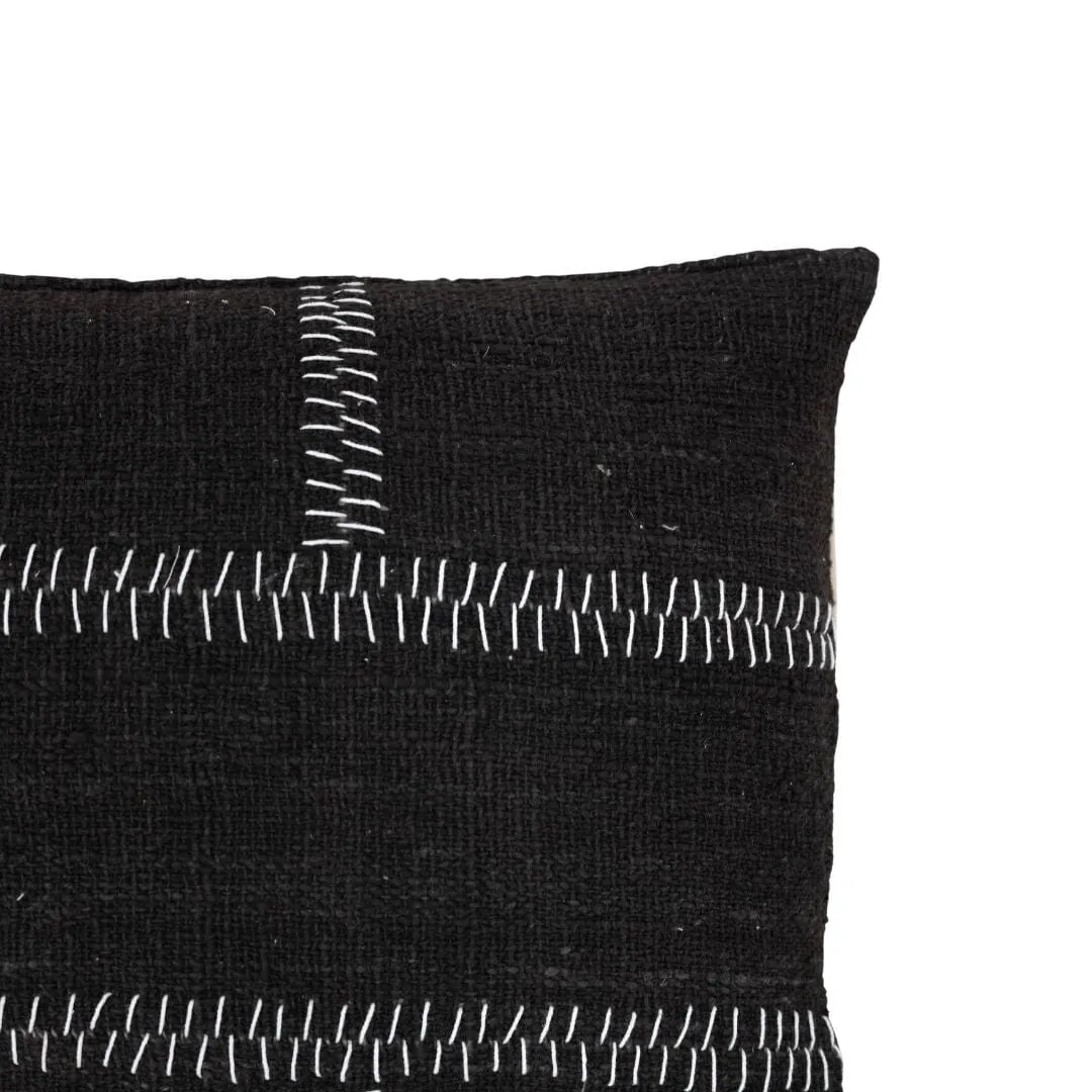 Cotton Cushion Cover Rustic Stitch | Black 40x60cm