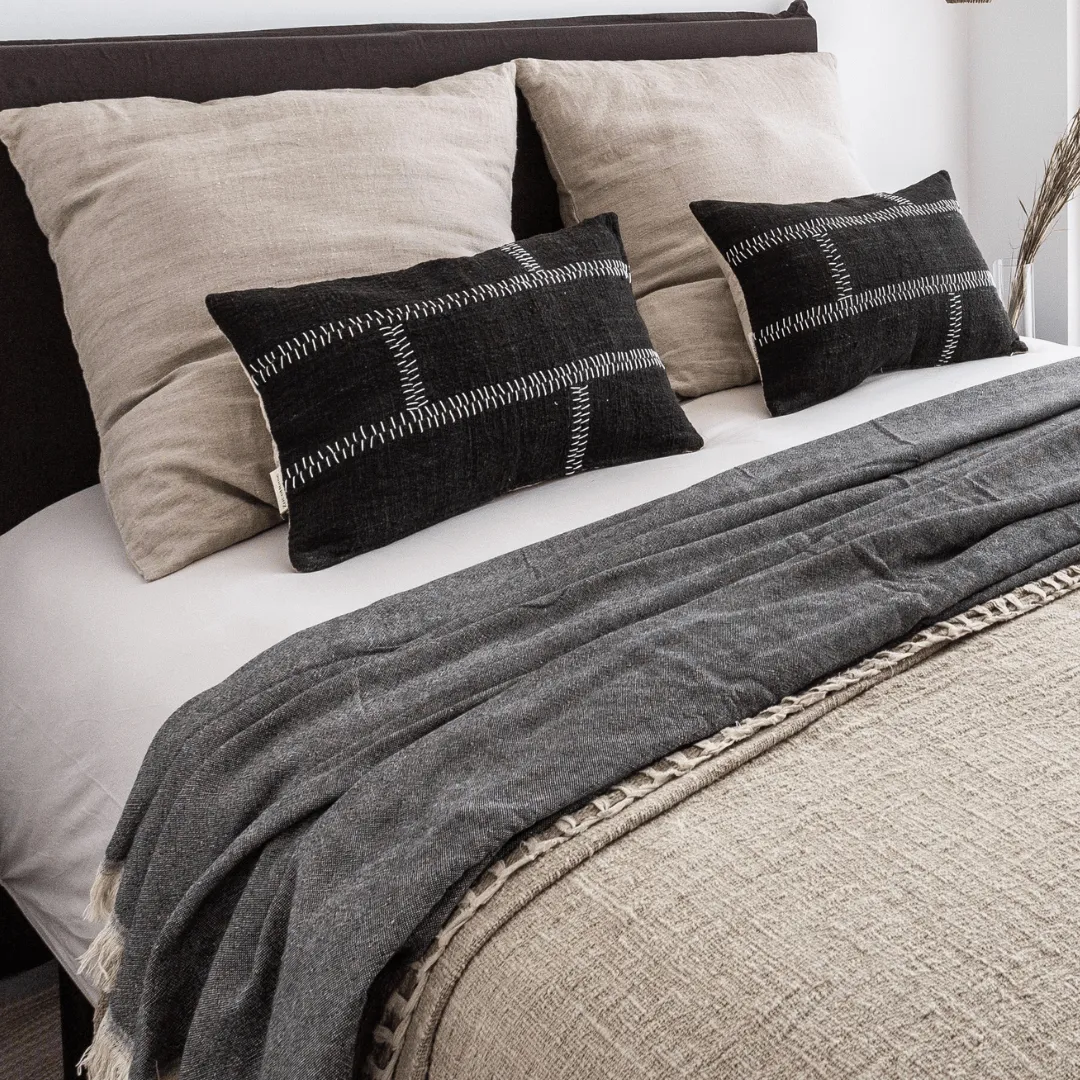 Cotton Cushion Cover Rustic Stitch | Black 40x60cm