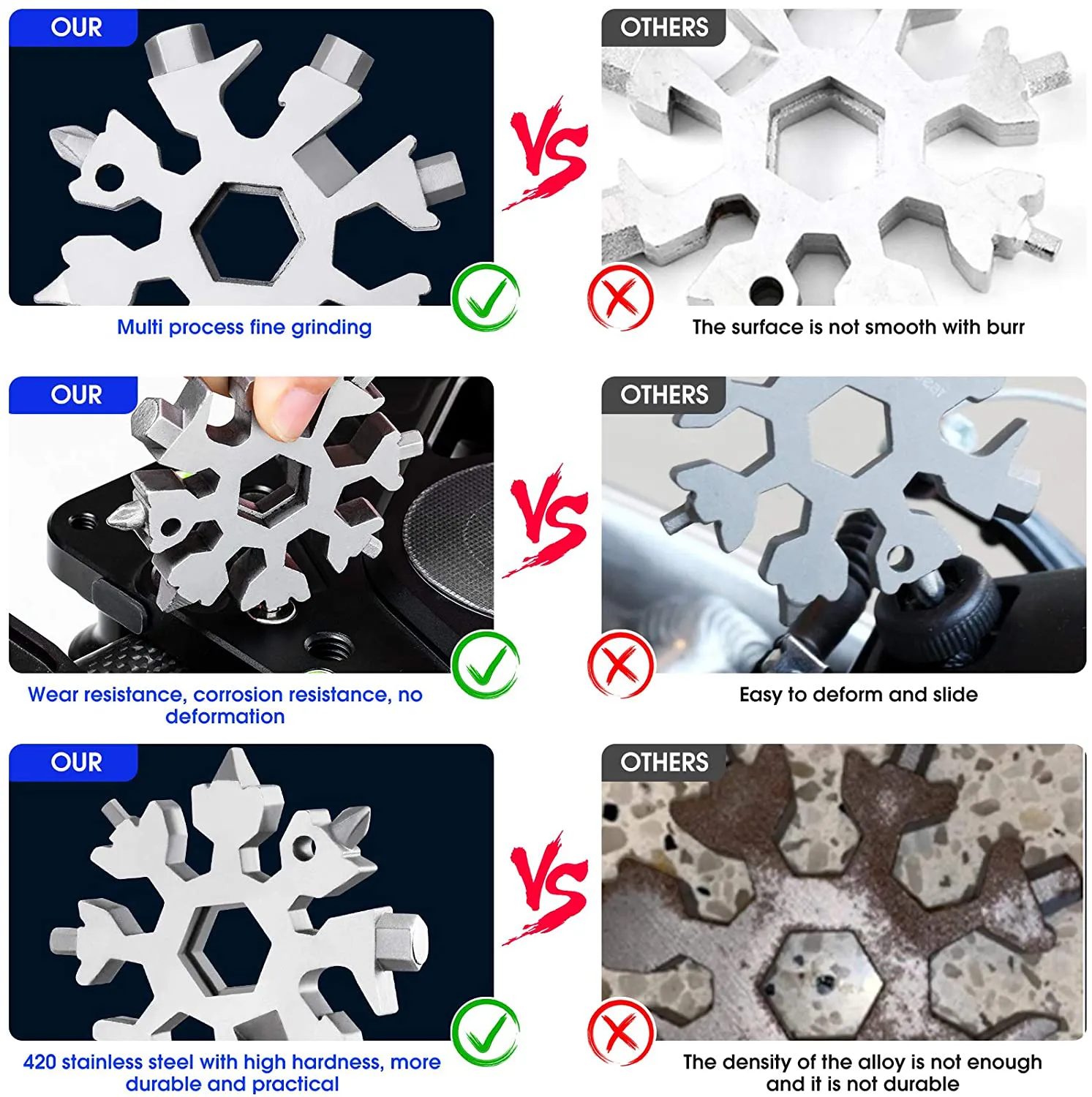 Gifts for Men/Dad 18-In-1 Snowflake Multi Tool Snowflake Tool Stainless Steel Multitool for Men Women Outdoor Travel Camping Adventure Tools (Silver)