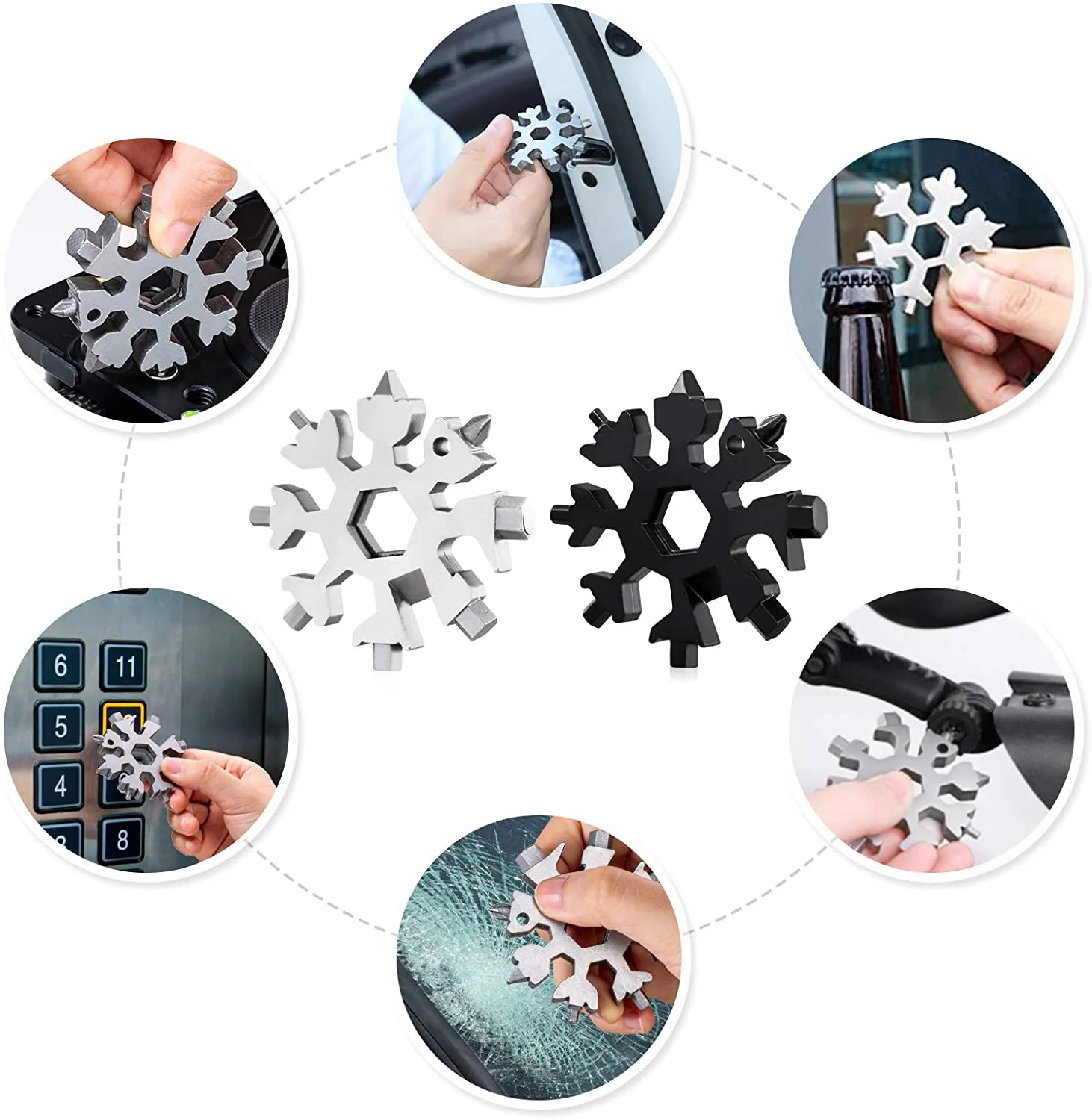 Gifts for Men/Dad 18-In-1 Snowflake Multi Tool Snowflake Tool Stainless Steel Multitool for Men Women Outdoor Travel Camping Adventure Tools (Silver)