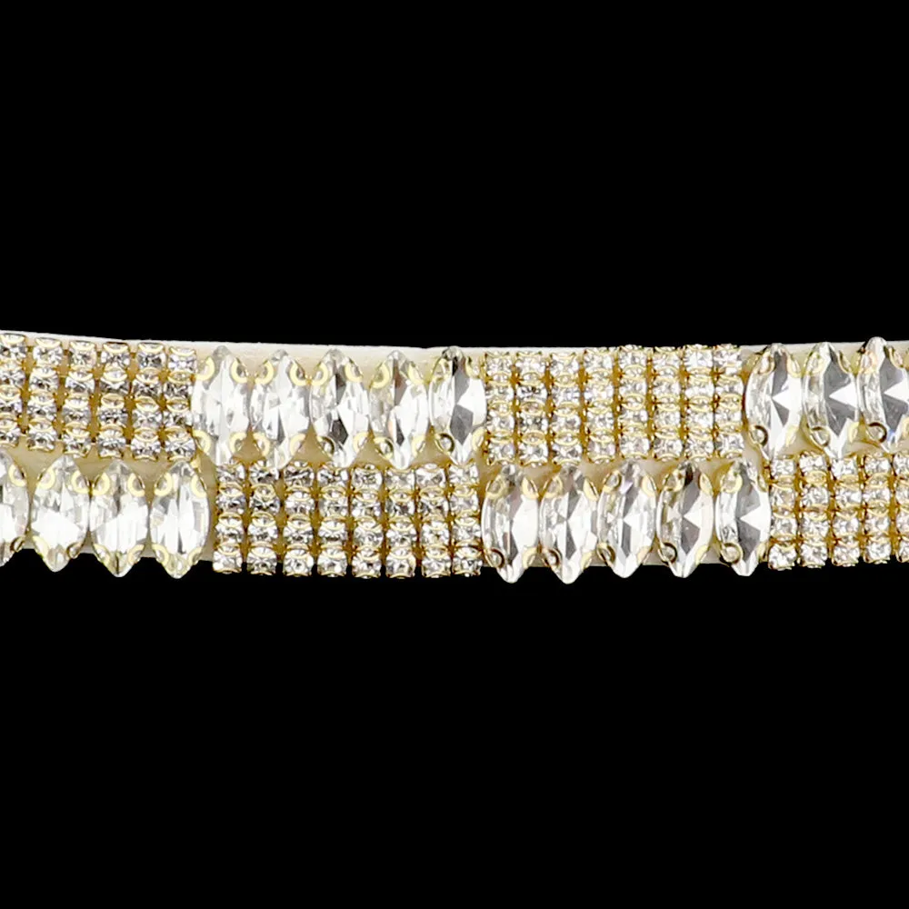 iLLASPARKZ Marquise Stone Accented Sash Ribbon Bridal Wedding Belt / Headband