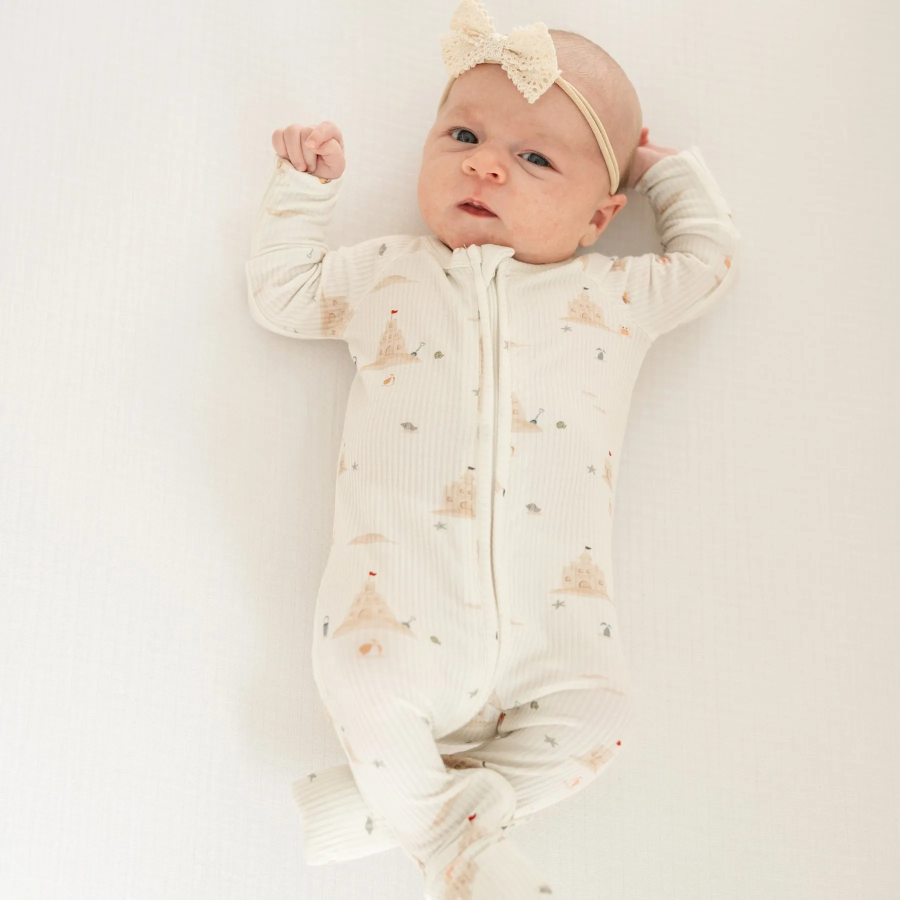 Sandcastles Small Ribbed Zip Romper